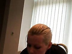 Blonde Sophie Moone gives a closeup view of her fuck hole while masturbating