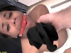 Gagged black babe in diapers handled rough by mistress