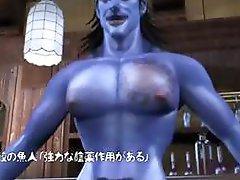3D animated girl with huge tits gets fucked by a big blue cock