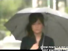 Japanese babe coming home from a funeral gets a surprise fuck