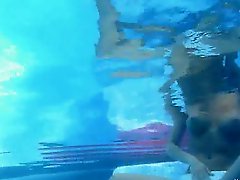 Underwater strip of horny boobs