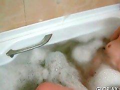 Foam bath cooling Glorias hot skinny pussy